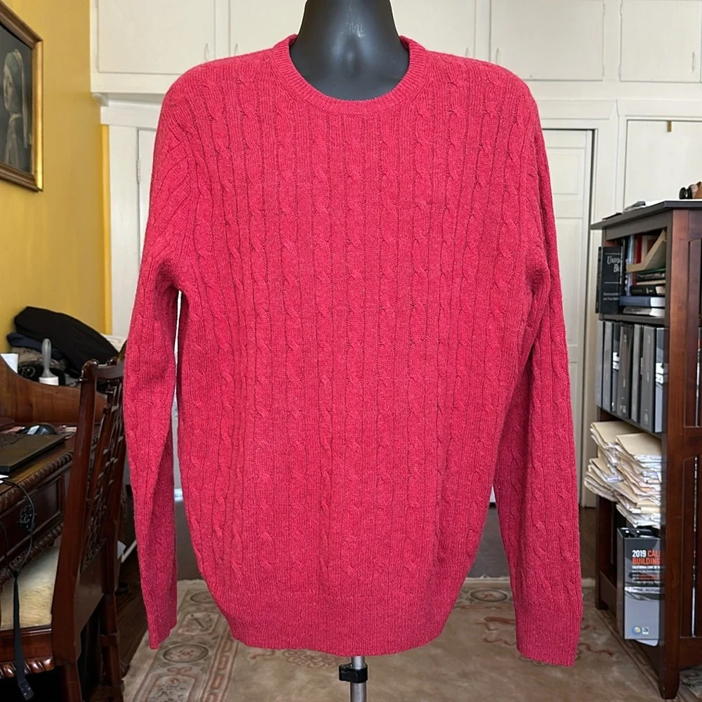 J. Crew  Red 100% Lambs wool  Cable Knit Crew Neck Sweater Size Men's XL